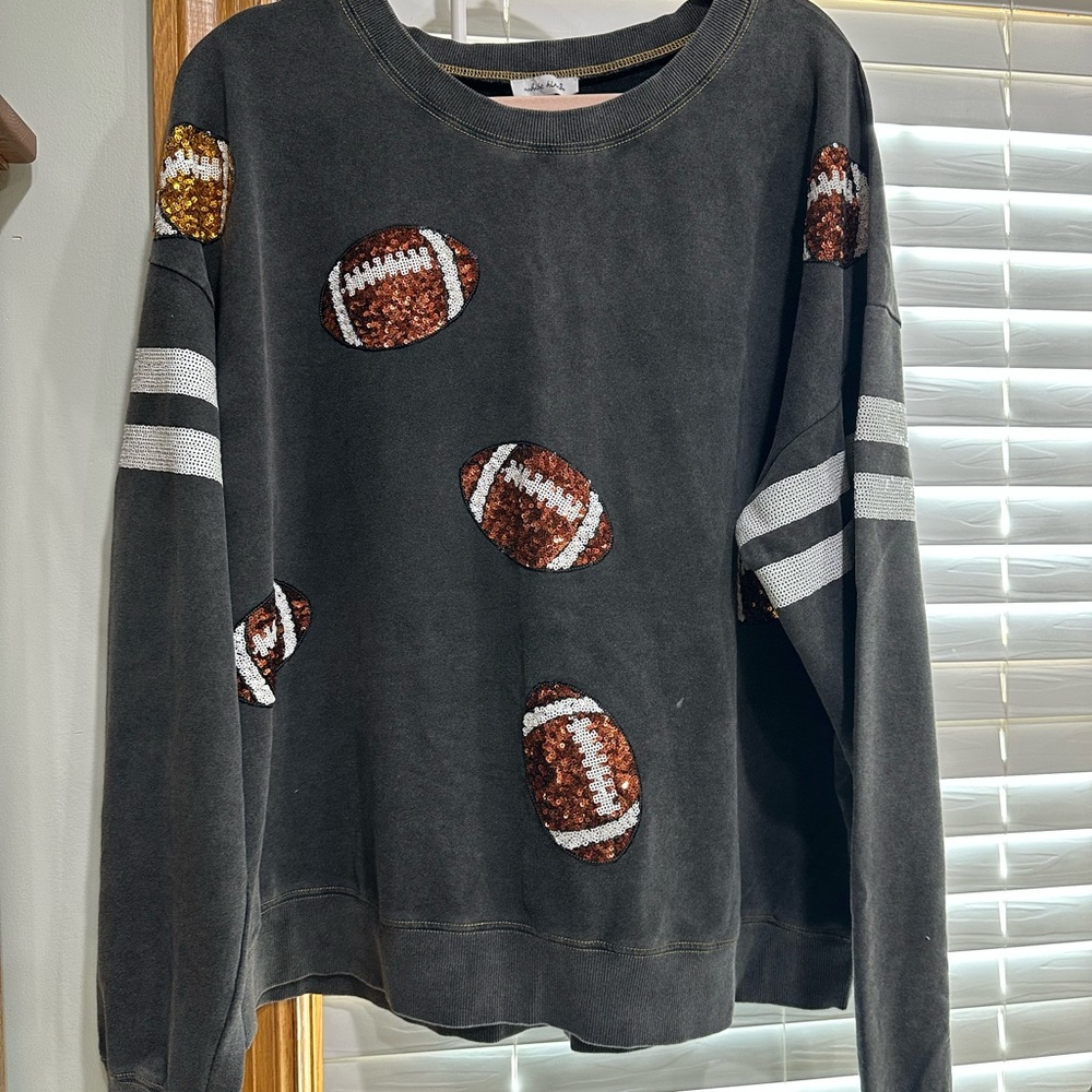 White Birch Gray Sweatshirt with Sequin Footballs